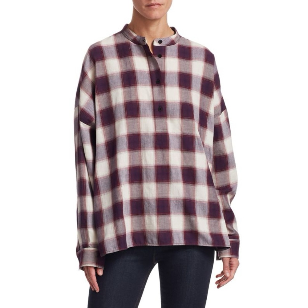 Elizabeth and James Flint Oversized Plaid Cotton Shirt Port Multi Fall Winter
